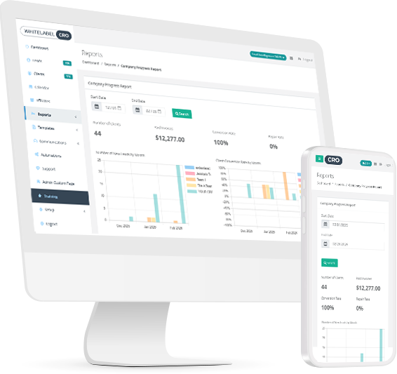 WhiteLabelCRO credit repair CRM on laptop and mobile